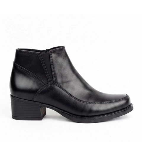 Bota Corta Cuero Negro Elástico