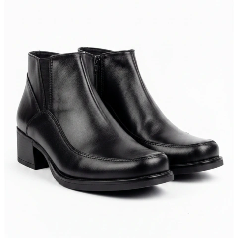 Bota Corta Cuero Negro Elástico