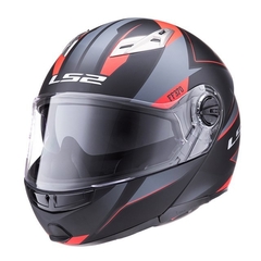 CASCOS LS2 370 EASY STRIPE - Rebatible Modular - NEGRO ROJO