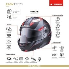 CASCOS LS2 370 EASY STRIPE - Rebatible Modular - NEGRO ROJO - tienda online