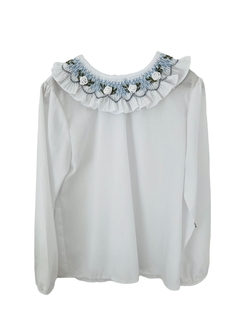Camisa Mili Blanca con Celeste Manga larga - comprar online