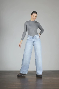 Jean wide leg celeste clasico bolsillo pulido rigido - 286