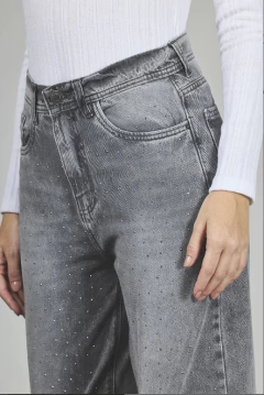 Jean wide leg gris con strass rigido - 295 - Alma Morena