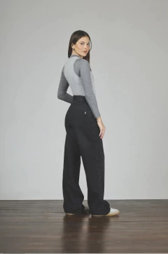 Jean wide leg negro con strass rigido - 312 - comprar online