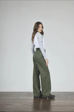 Jean wide leg verde clasico rigido - 424 en internet