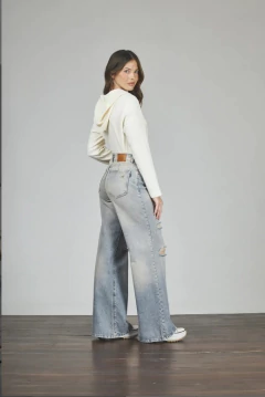 Jean wide leg matizado con roturas rigido - 469 en internet