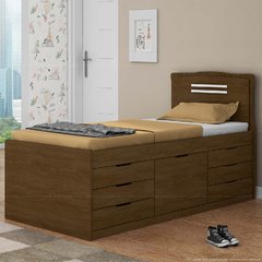 Cama Solteiro com 7 Gavetas MDF Imbuia Fosco