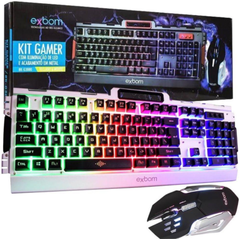 Kit Teclado Semi Mecânico Mouse Gamer Usb Abnt2 Iluminado Led Rgb Metal Exbom BK-G3000 Prata