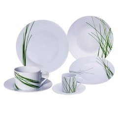 Aparelho de Jantar, Chá e Café Portofino Angra de Porcelana Branco / Verde - 42 Peças