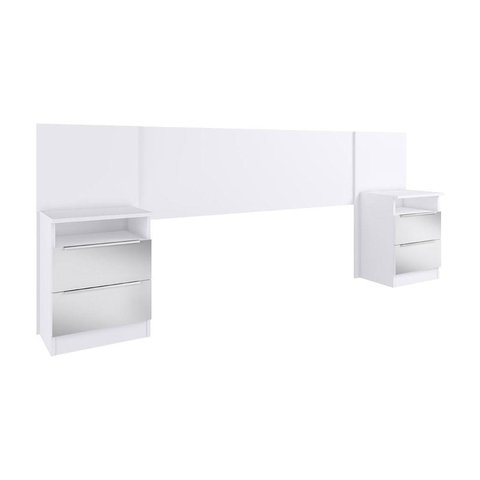 Cabeceira Casal Queen Extensivel e 2 Criados-mudos com Espelho New Jersey Branco