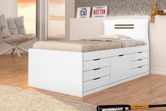 Cama Solteiro com 7 Gavetas MDF Branco Fosco
