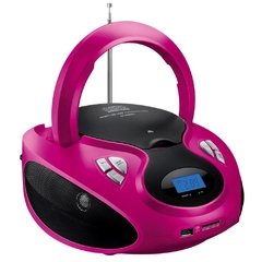 CD Player Multilaser Boombox Rádio FM Entradas USB Auxiliar Cartão Memória 20W - Rosa