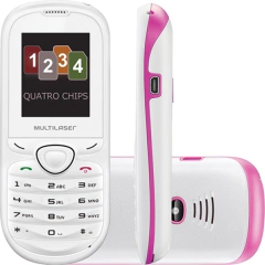 Celular Desbloqueado Multilaser Max 4S Branco/Rosa com Quadri Chip, Câmera VGA, MP3, MP4, Rádio FM, Gravador de Voz e Fone de Ouvido