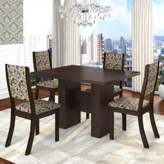 Conjunto Sala de Jantar Mesa Kaly e 4 Cadeiras Kiara Twist Siena Móveis Choco/Canela