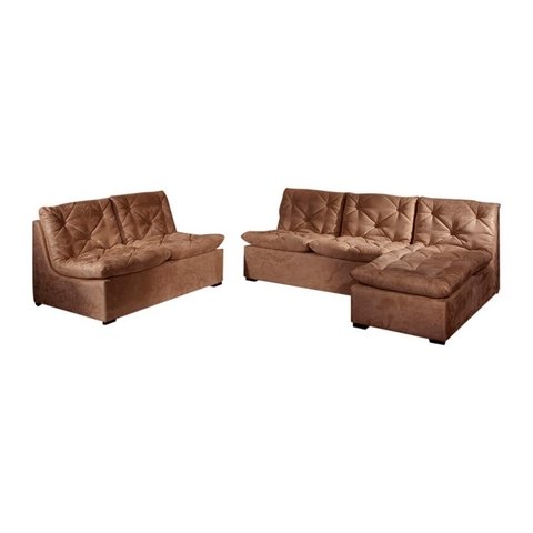 Conjunto Sofá 2 E 3 Lugares Com Chaise Ronne Suede Bege