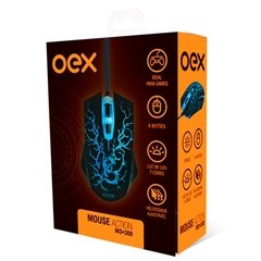 Mouse Gamer Oex Ms300 Preto, 6 Botões e Scroll