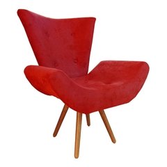 Poltrona Decorativa Diana Pé Palito Tavares Suede Vermelho