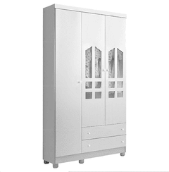 Roupeiro Infantil 3 Portas e 2 Gavetas Carolina Selena Clean 6004 MDF Branco 172969