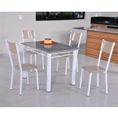 Mesa Copa 5 Peças 1 Mesa 4 Cadeiras Modecor 550/244/15 Tampo Granito Branco e Caramelo Referência: 171888