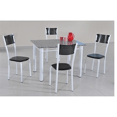 Mesa Copa 5 Peças 1 Mesa 4 Cadeiras Modecor 550/244/347 Tampo Granito Branco e Preto 171889