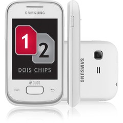 CELULAR SAMSUNG GALAXY POCKET DUOS BRANCO GT-S5302 COM ANDROID 2.3, WI-FI, 3G, GPS, CÂMERA 2MP, RÁDIO, MP3, TOUCH, BLUETOOTH E FONE