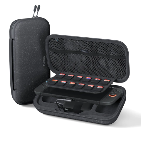 Belkin - Nintendo Switch 2 Case w/Integrated 10,000mAh Power Bank Charger, Portable Hard Shell Protective Carrying Case with Pockets for AirTag, Game