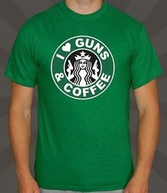 Playera Yo Amo Starbucks Cafe Y Las Armas Pistola Logo