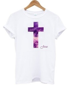 Playera Camiseta Jesuscristo Cruz Creyente Universo Morado