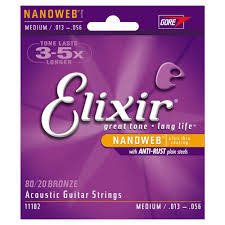 ELIXIR Acoustic Medium .013 - 0.56 - 80/20 Bronze Strings with NANOWEB Coating Medium - 11102