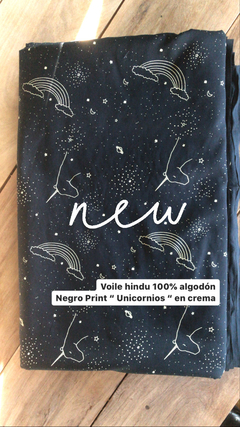 VOILE HINDU NEGRO 100% ALGODON UNICORNIOS en internet