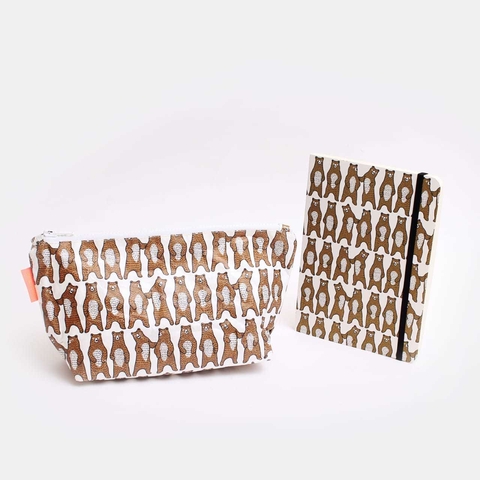 KIT ORGANIZATE · CONTENEDOR + CUADERNO OSOS MARRON