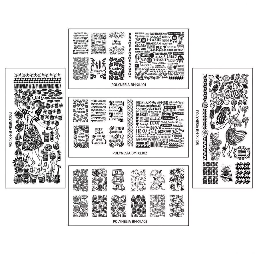Polynesia Themed Nail Art Design XL Stamping Plates 101 a 105