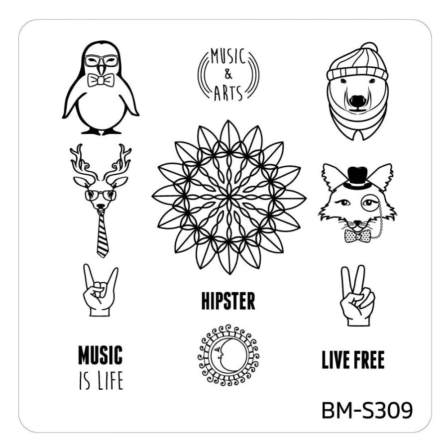 Bundle Monster Nail Art Stamping Plates- BM-S309