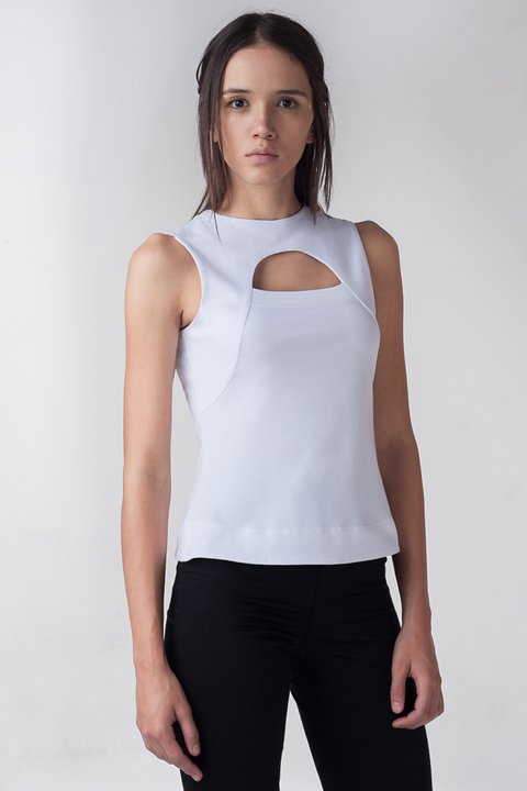 TANK TOP BLANCO EN PIQUÉ DE ALGODÓN // Ref: VISIÓN