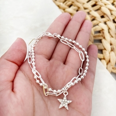 Pulsera doble acero blanco con dije - comprar online