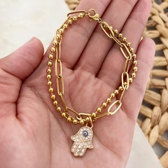 Pulsera doble con dije acero dorado - comprar online