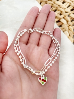 Pulsera doble acero blanco con dije - tienda online