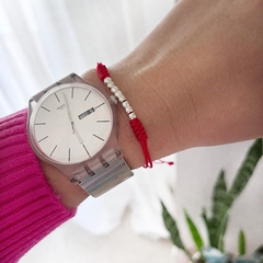 Pulsera Roja acero blanco
