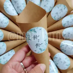Conitos vintage papel kraft con sticker para casamiento – Pack x25