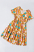 Vestido ALEXA, Vestido de lino estampado escote en v, manga 3/4 y volado en ruedo - tienda online