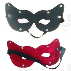 Antifaz con vista gato negro con peluche rojo
