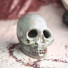 Porta vela y sahumadora calaca calavera de ceramica grande, con platito