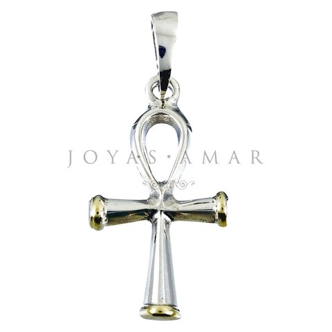 Cruz Egipcia bombé grande - Plata y Oro