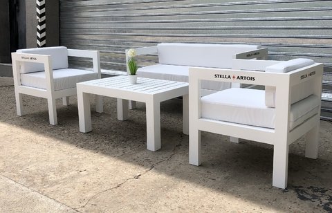 JUEGO DE SILLONES + MESA RATONA JARDÍN BLANCO S/ ALMOHADONES