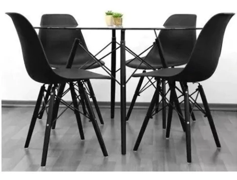 Mesa Eames 120 Vidrio Redonda Negra + 4 Silla P Alto Impacto