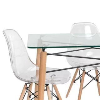 Combo Mesa Eames Vidrio 120 + 4 Sillas Eames Transparente - comprar online