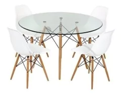 Combo Mesa Vidrio Eames 100 + 4 Sillas Eames- Alto Impacto