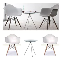 Set 2 Sillón Silla Eames + Mesa Ratona Vidrio Hall Recepción