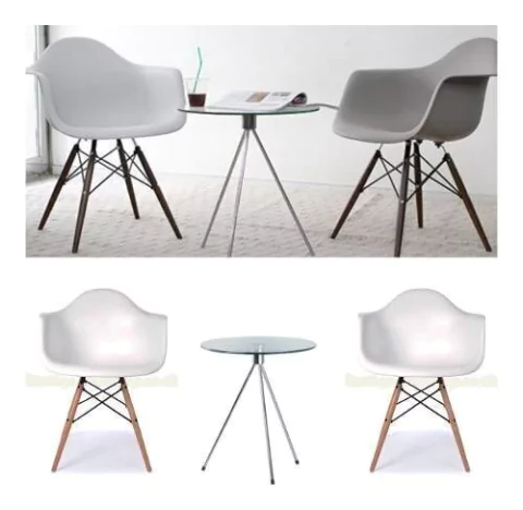 Set 2 Sillón Silla Eames + Mesa Ratona Vidrio Hall Recepción