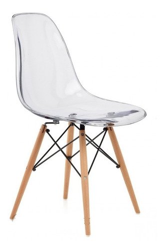 Set 6 Silla Eames Dsw Transparente Pata Madera- Alto Impacto